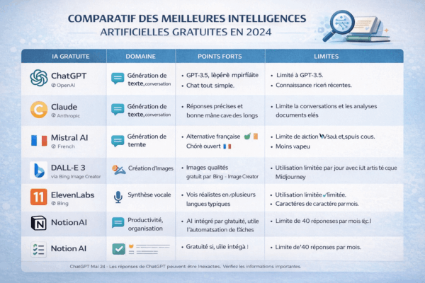 Un tableau comparatif des IA gratuites