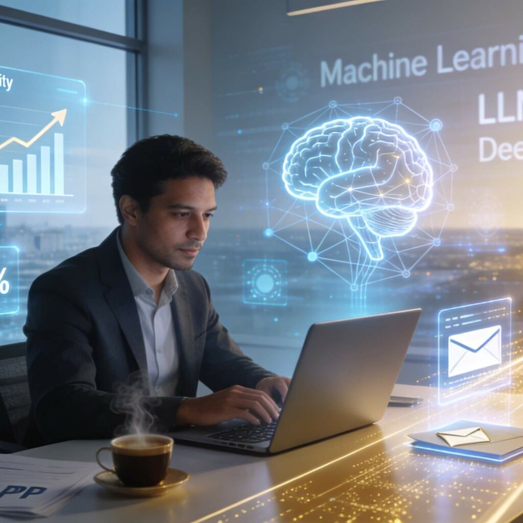 Un schéma divisé en deux. À gauche, l'approche classique (un entonnoir où entrent des "Règles" et des "Données" pour produire des "Réponses"). À droite, l'approche Machine Learning (un entonnoir où entrent des "Données" et des "Réponses" pour déduire des "Règles").