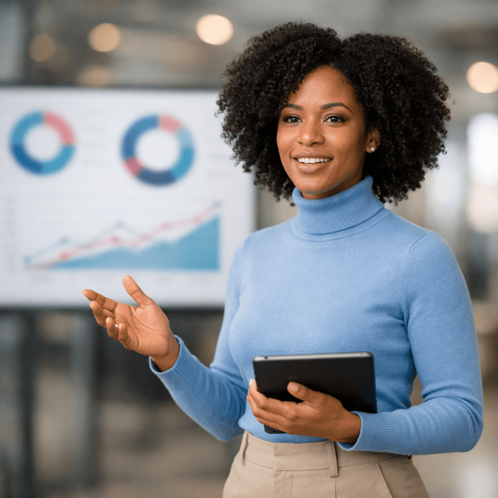 Femme d'affaires en présentation dynamique_pulna ia