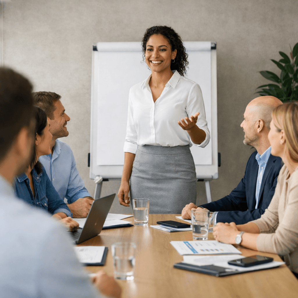 Réunion corporative moderne avec présentation pulna ia