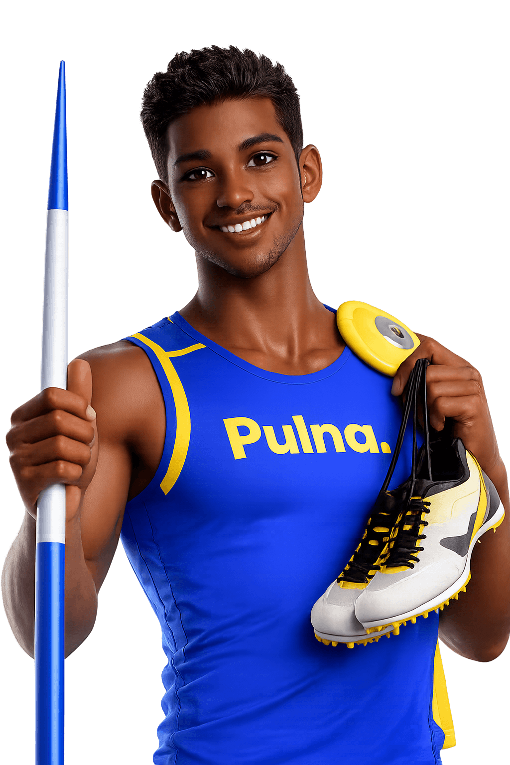 Un athlète souriant avec ses équipements sportifs